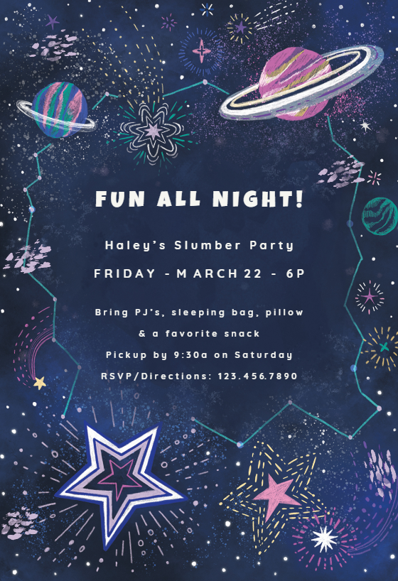 Outer space Sleepover Party Invitation Template Free 